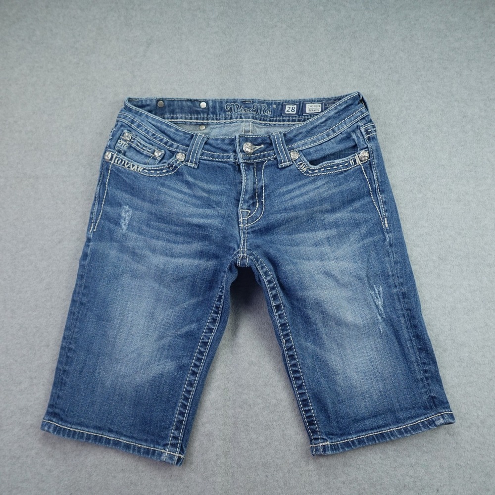 Miss Me Shorts Womens 28 Blue Denim Bermuda Rhinestone Embellished